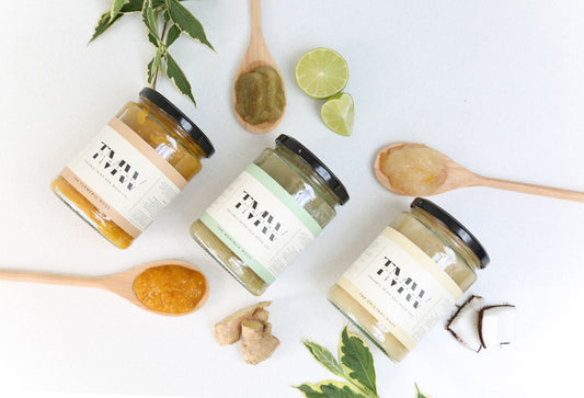 three flavours of irish sea moss with wooden serving spoon